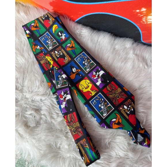 Vintage 1997 Looney‎ Tunes Stamp Collection Tie Mens Multicolor Cartoon USPS 90s